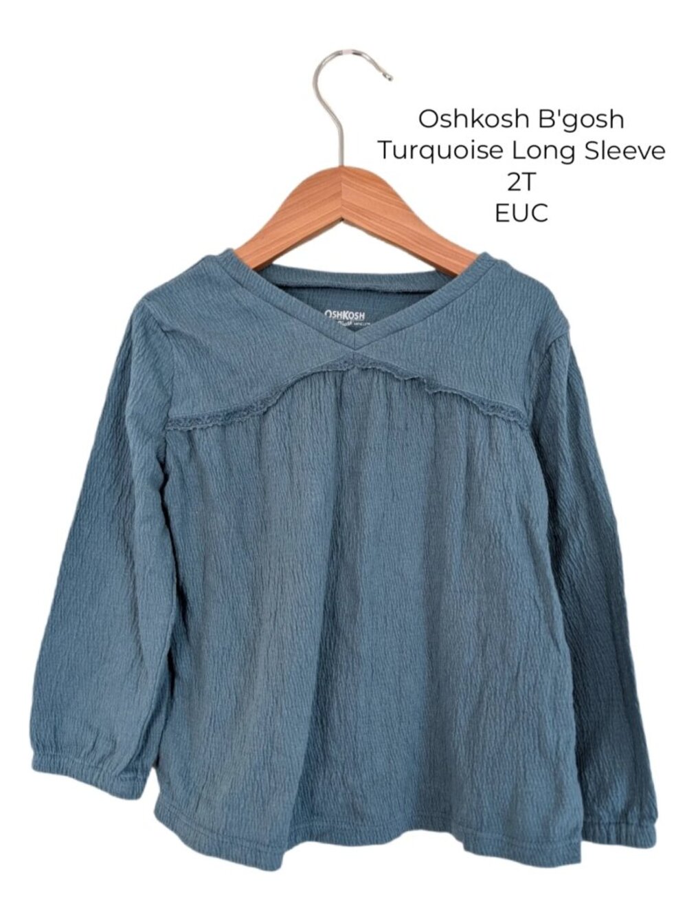 Oshkosh B'gosh Turquoise Long Sleeve Toddler Girls Shirt 2T
